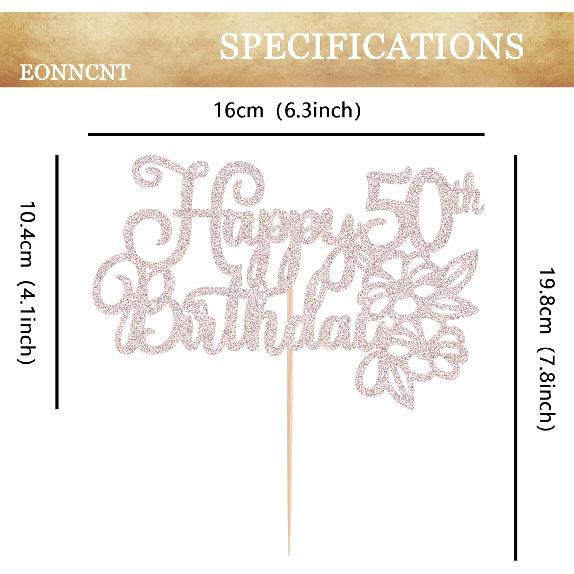 Happy 50th Birthday Cake Topper - Rose Gold Glitter 50th Birthday Cake Decorating Supplies for Women, Cheers to 50 Years Decor for 50 Anniversary