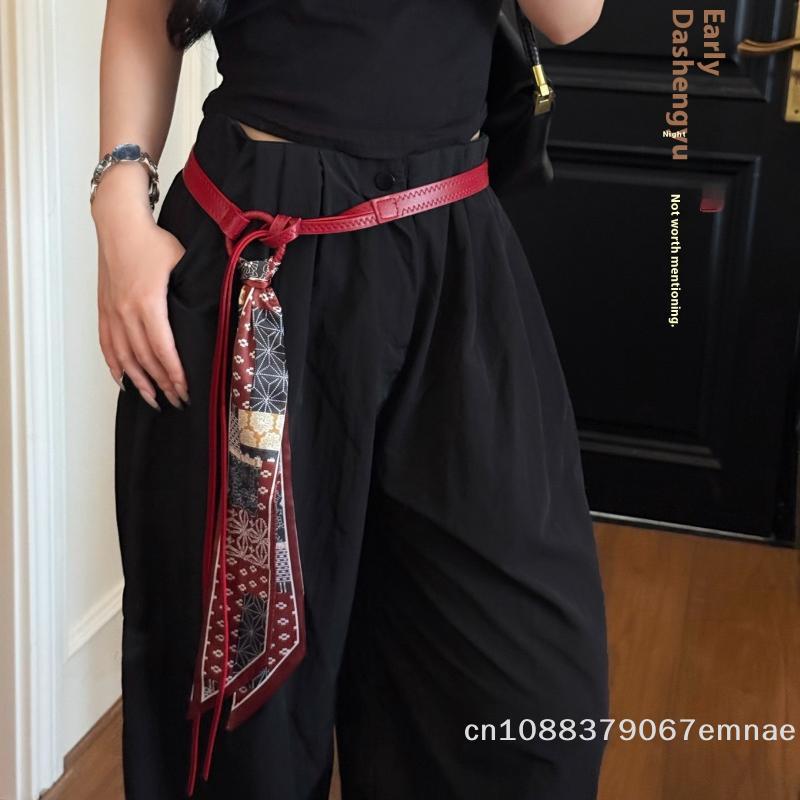 Y2K Punk Girls PU Leather Belt with Silk Scarf Waist Rope Bohemian Style Accessory for Women Decorative for Jeans And Dresses