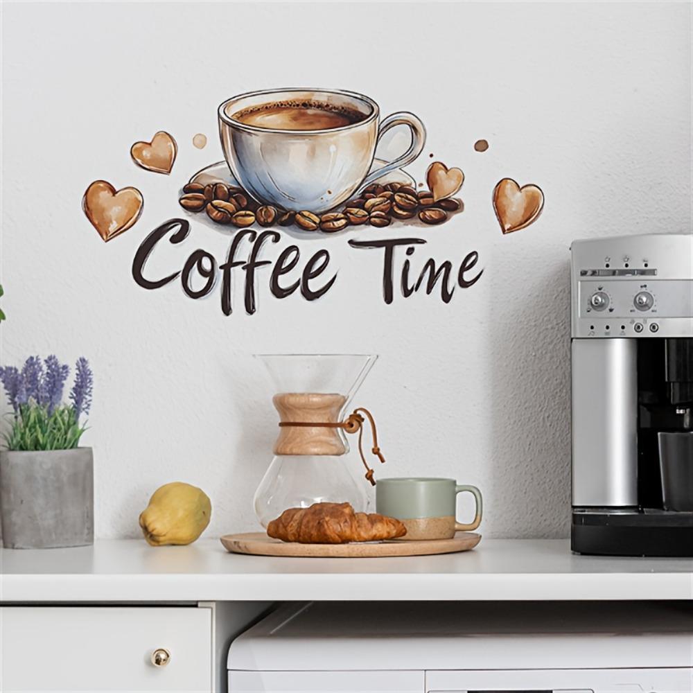 Coffee Cup Wall Stickers Self Adhesive Cafe Kitchen Decor PVC Decals for Home Bar Background Peel and Stick Art
