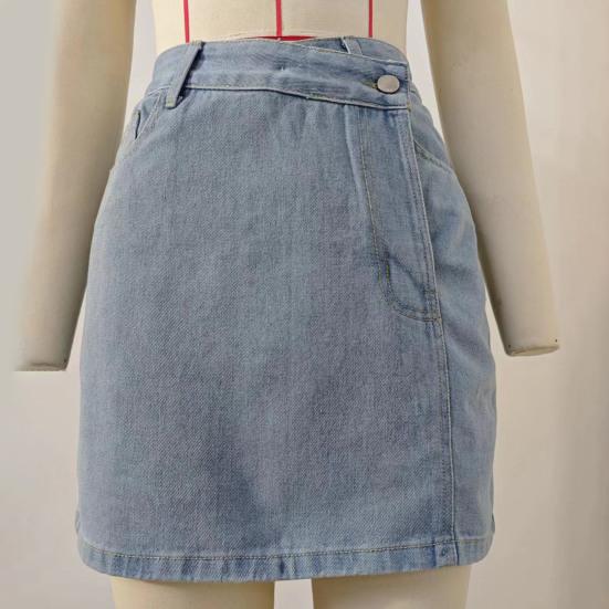 Damen Jeansrock Unregelmäßiger High Waist Design Minirock mit Taschen Volltonfarbe