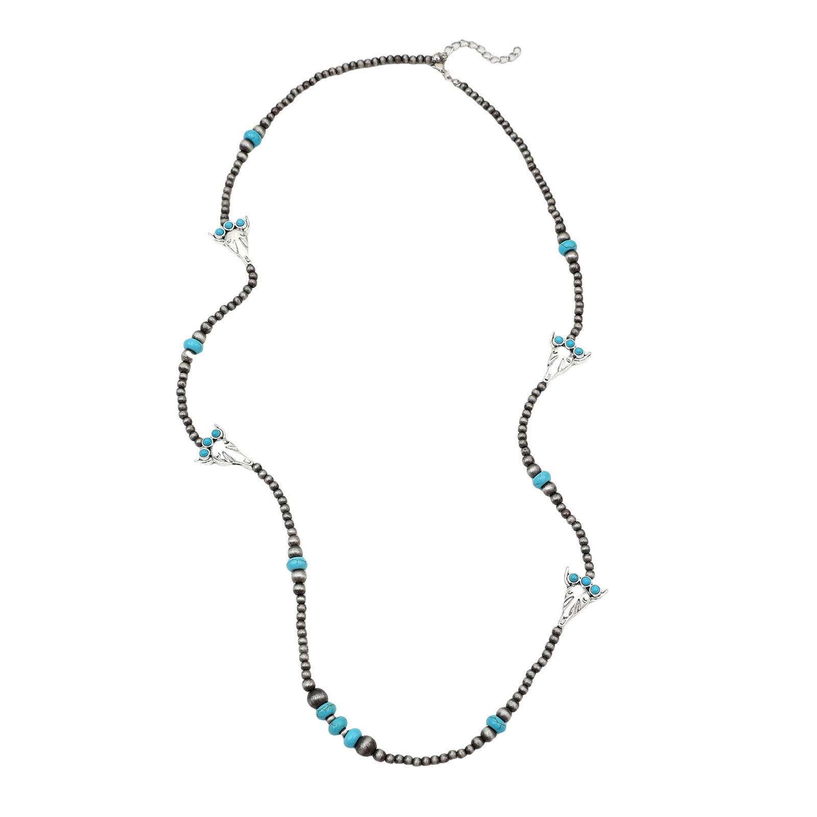 

Retro Inspire Cowgirl Necklace with Unique Imitation Turquoise Bull Head Fashion Accessory for Trendy Individuals