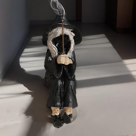 Witch Statue Incense Burner Resin Witch Figurine Incense Stick Holder for Home Kitchen Shelf Decoration