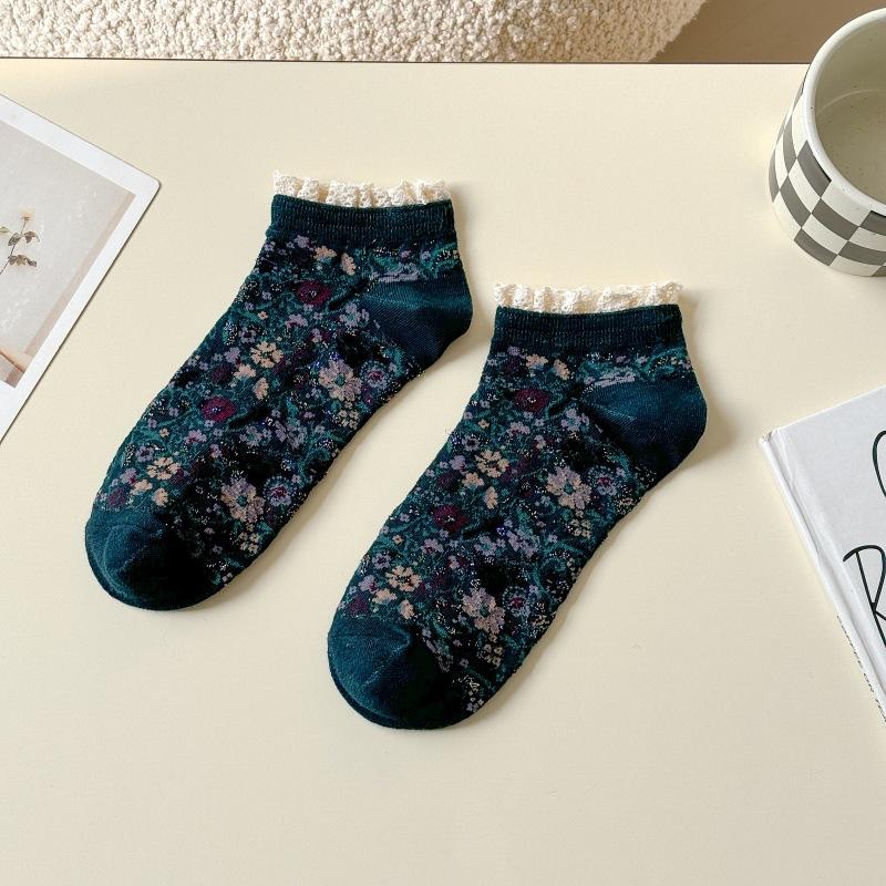 Spring And Summer Socks Japanese Retro Floral Lace Short Tube Women'S Socks Court Style Sweet Women'S Boat Socks Cotton