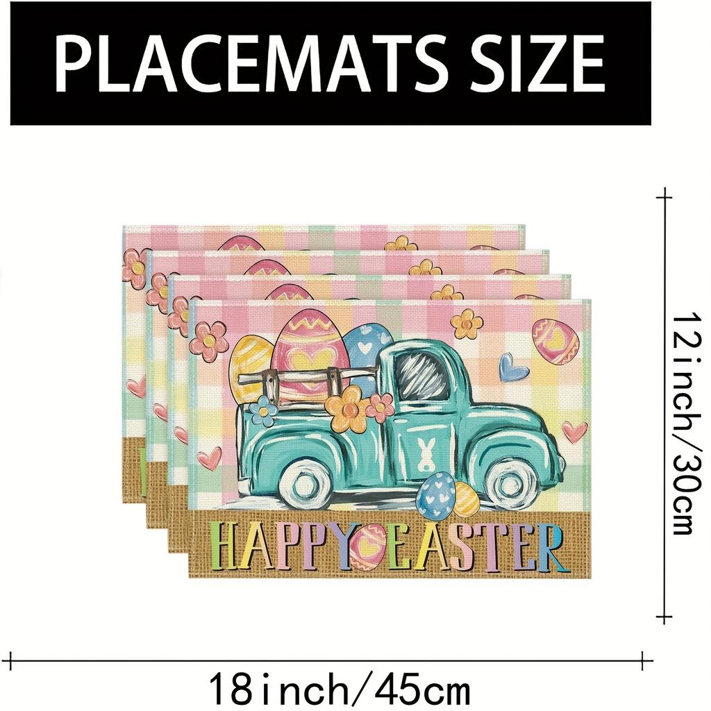 4pcs Buffalo Check Easter Placemats, Featuring Rabbits, Daisies, and Carrots, Perfect for Party, Kitchen, and Dining Room Decor