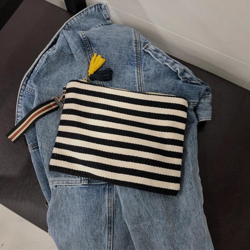 

Cosmetic Bag Women Striped Makeup Case Organizer Korean Tassel Cosmetic Pouch Necesserie Travel Toiletry Bag Canvas Beauty Case чёрный