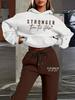Burgundy Simple Hooded Sweater Corset Sweatpants Casual Two-piece Suit Women