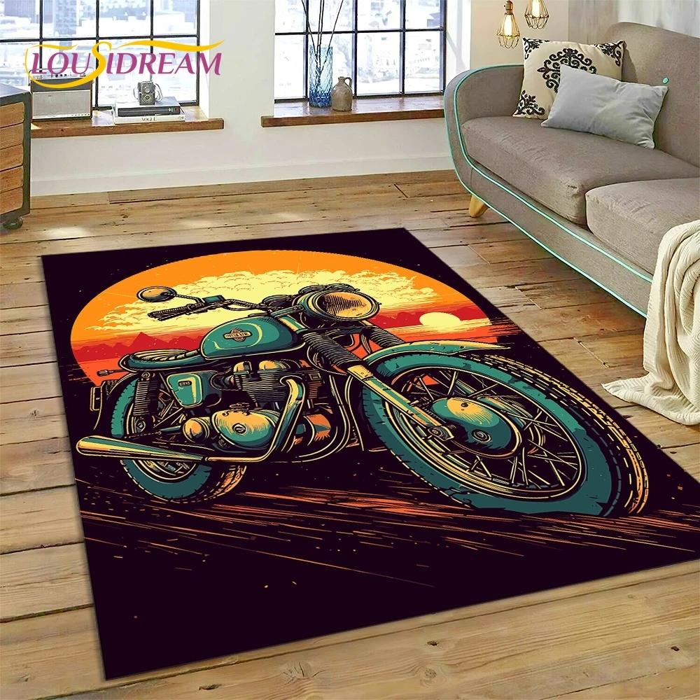 Motocross Modern retro Motorcycle Rug Carpet for Living Room Bedroom Home Decor,Floor Mat Non-slip Decoration for Sofa Doormat