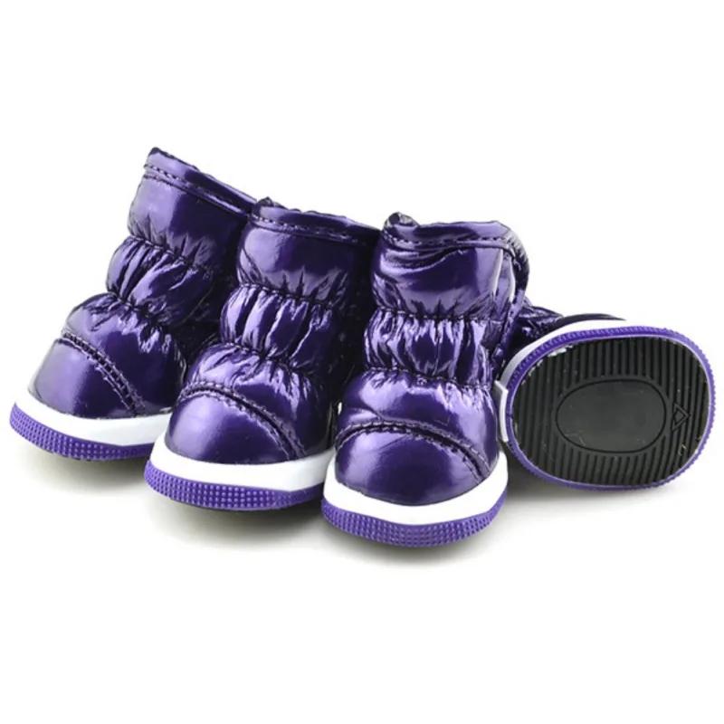 4Pcs/Set Warm Dog Snow Boots Waterproof Anti-Slip Dog Shoes Small Dogs Puppy Cat Winter Fleece Boots Slip-resistant Pet Shoes