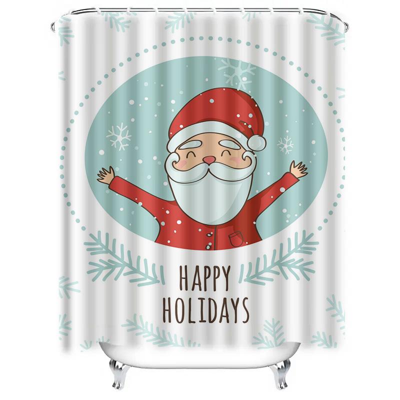 Tu Festive Christmas Shower Curtain Santa Claus Holiday Decor Bathroom Set Waterproof Home Xmas Party Backdrop