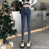 Blue-gray jeans women's high waist and thin, autumn and winter velvet new elastic and tight small feet pencil pants