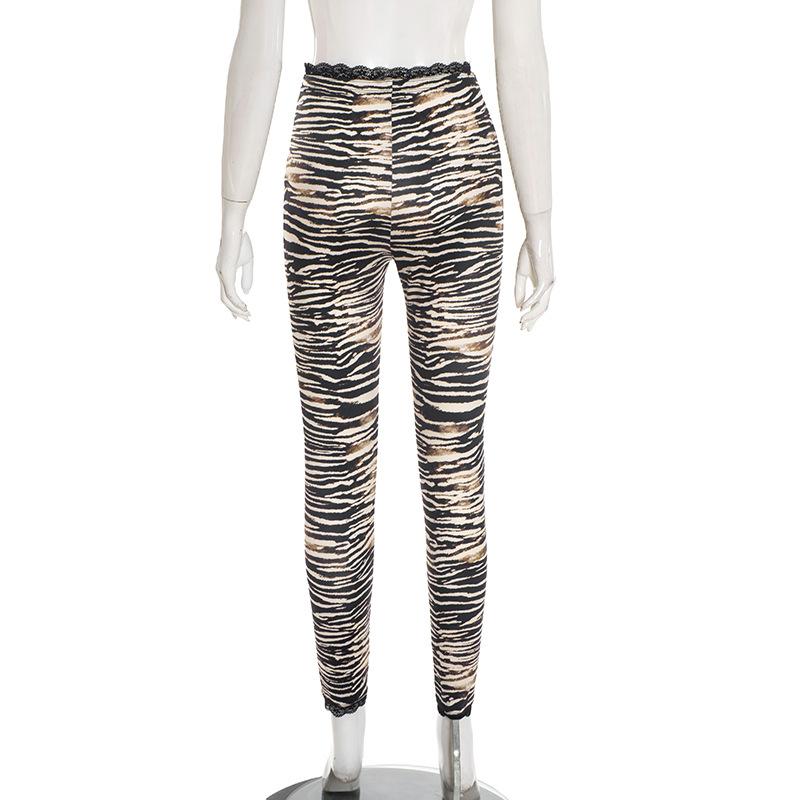 2026 New Women's Lace Trim High-Waisted Patterned Printed Stretch Casual Pants