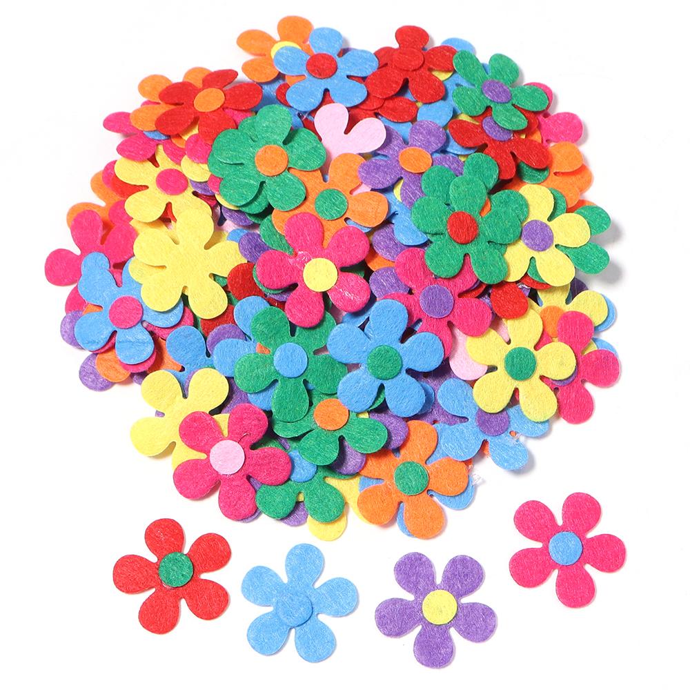 50pcs Felt Cloth Flower Applique Stickers Mix Color Five-petal Flower Patches For Kids DIY Scrapbooking Decoration DIY Hairpins