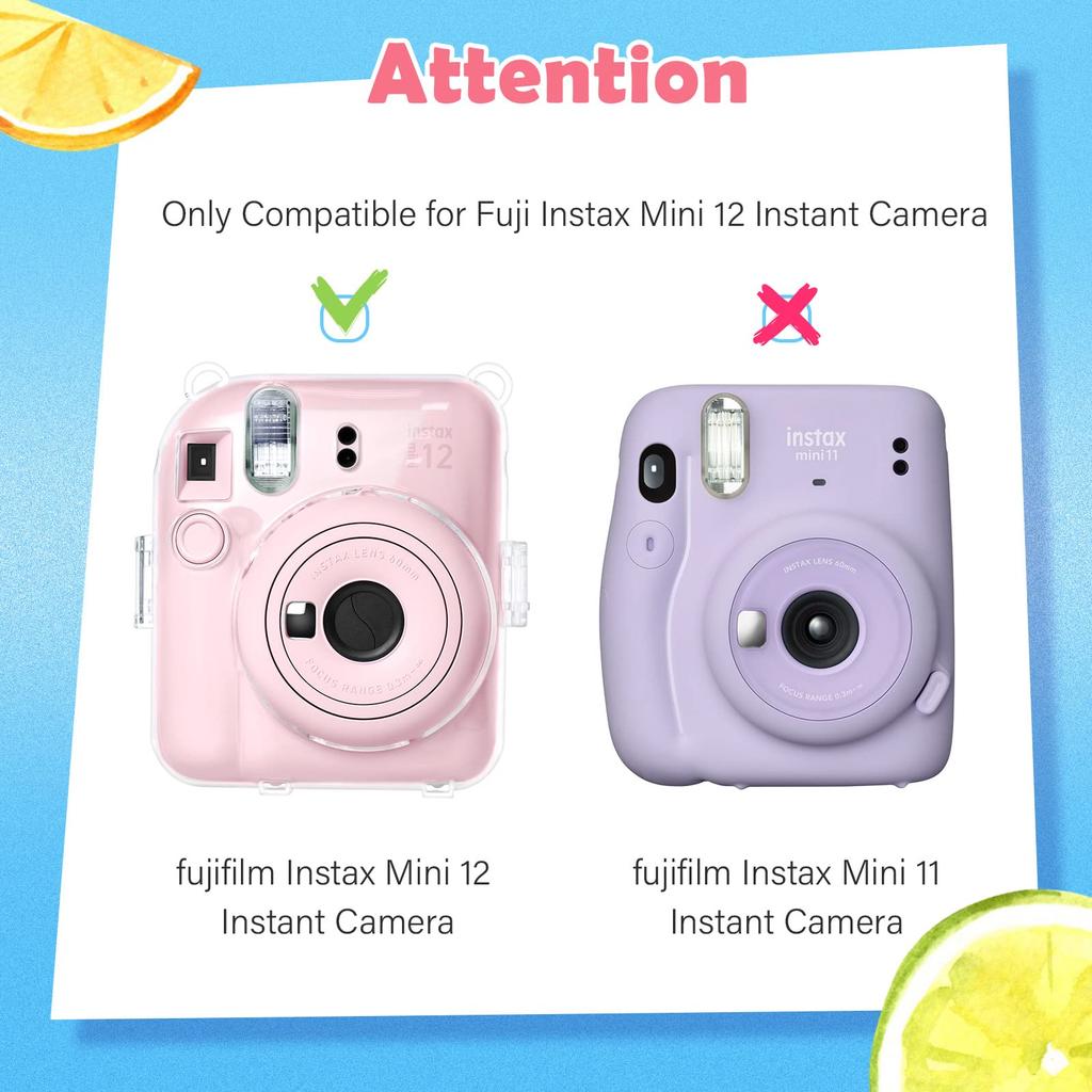 kinokoo Instax Mini 12 Case, Fujifilm Instax Mini 12 Clear Case with Film Storage Pocket and Shoulder Strap