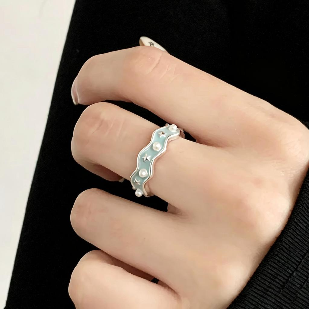 PANJBJ 925 Silver Golden Flower Rings For Women Drip Glaze Plant Irregular Adjustable Sweet Jewelry Gift