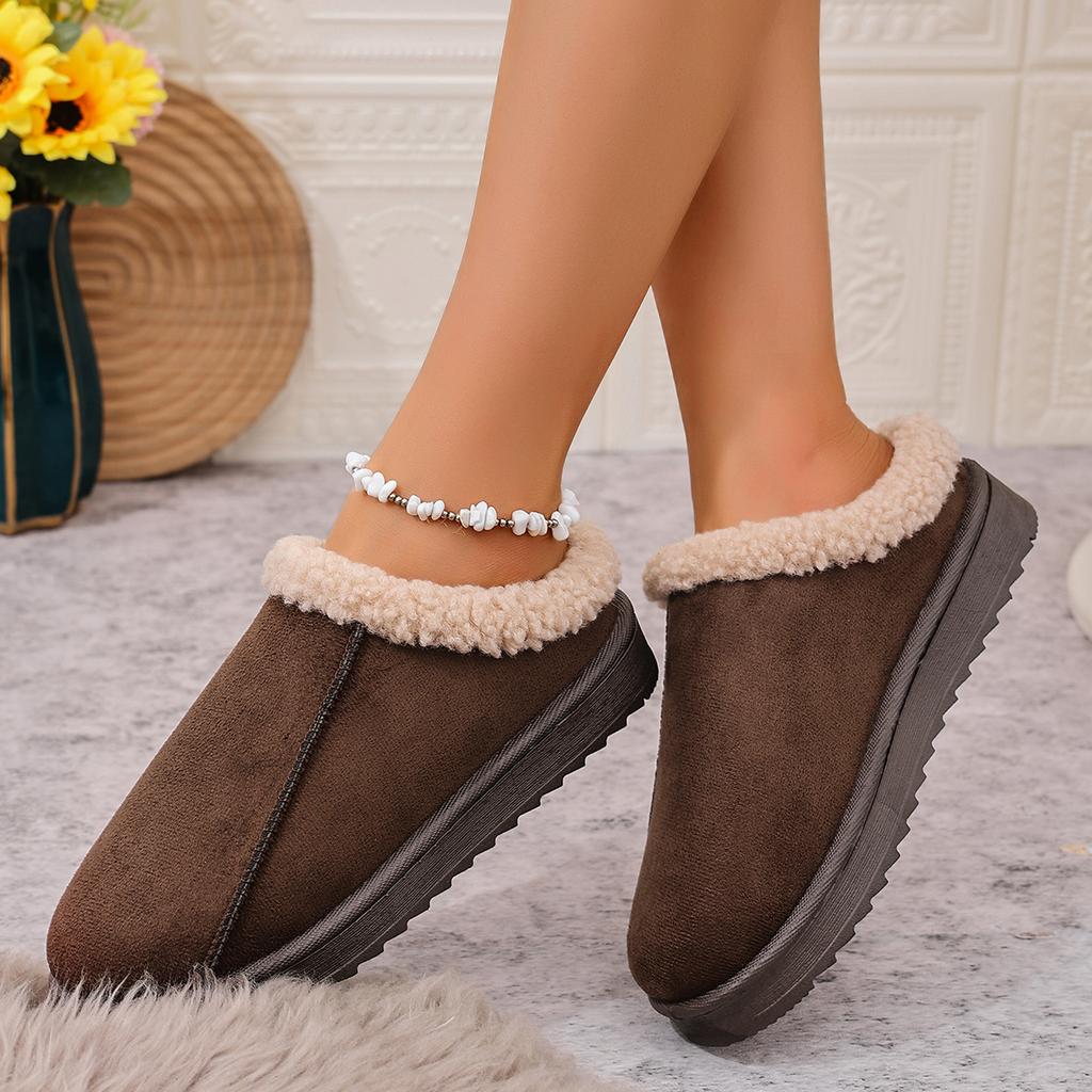 Fashion Round Head Sexy Comfortable Non-slip Casual Flat Slippers Winter Suede Thick Sole Large Size Cotton Drag for Women