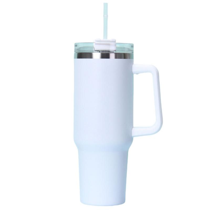 Simple Solid Color Large Capacity Double-layer Vacuum Stainless Steel Thermos Cup with Straw Coffee Cup Outdoor Car Water Cup