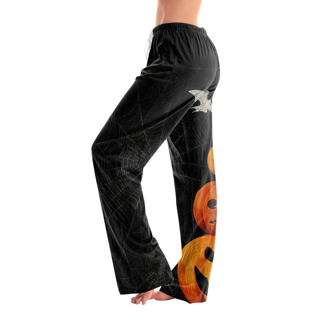 Damen Jogginghose mit Kordelzug, lässige Halloween-Print-Hose, volle Länge, lockere Passform, elastischer Bund, für entspannte Kleidung