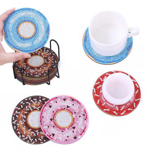 10-Piece Diamond Art Coaster Kit, Donut Design, BetterJonny 5D Diamond Painting Kit with Holder, DIY Wooden Coaster Set for Beginners, Adults, and Kid
