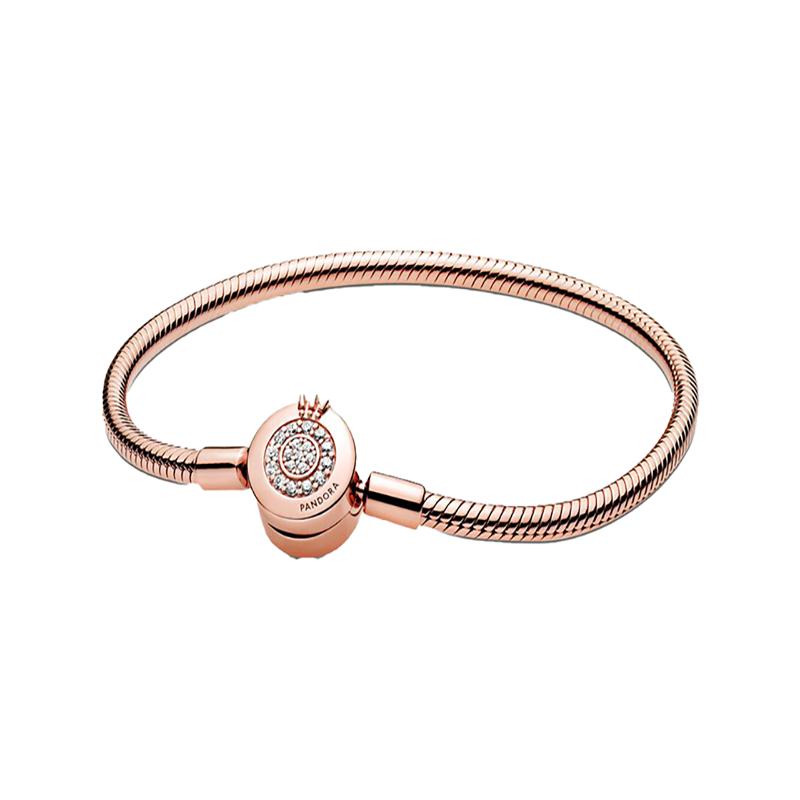 Pandora Moments Shining Crown Letter O Snake Bone Chain Cubic Zirconia Bracelet Women s 589046C01