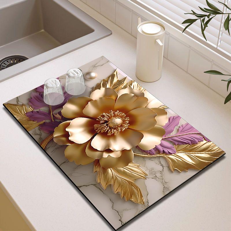 

3D Floral Diatom Mud Drain Pad - Теплоизоляционный, Быстросохнущий, Нескользящий Коврик для Кухни 30cm*40cm
