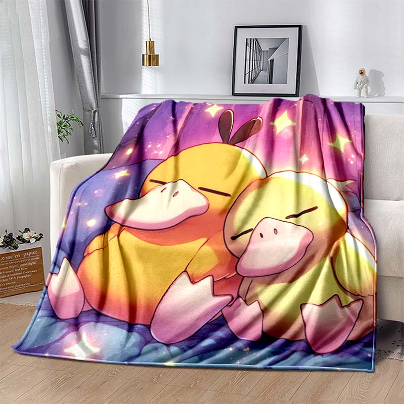 1PC Pokémon Psyduck Pattern Blanket Warm Soft Fluffy Kids and Adult Sofa Bed Throw Blanket Suitable Outdoor Travel Camping