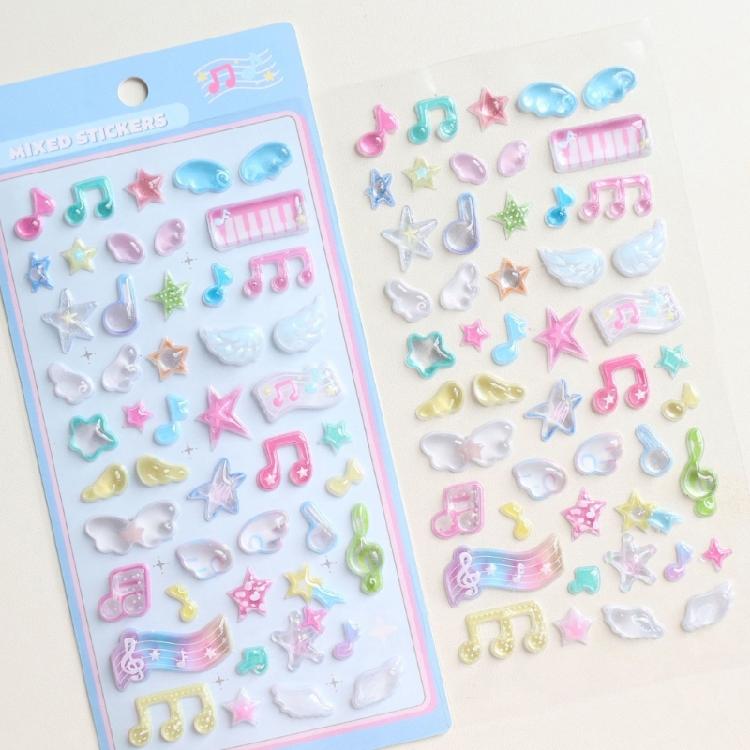 1 Sheet High Grade 3D Relief Sticker Flower Grass Musical Raised Sticker Adhesive Decorative Phone Case Accessories