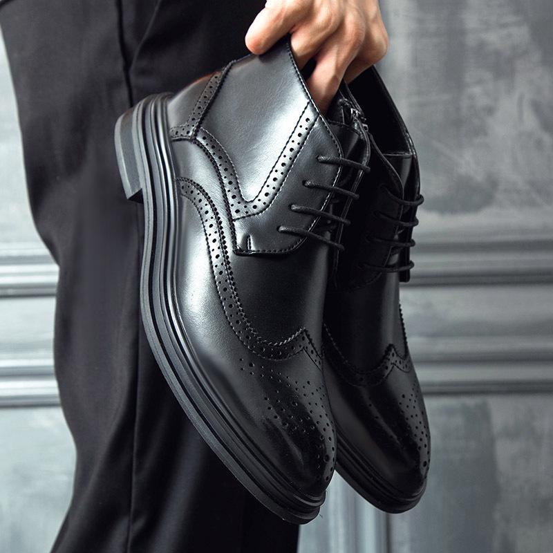 Men's Winter Mid-High Leather Brogue Boots with Velvet - Elevating Chelsea & Genuine Leather Martin Boots.