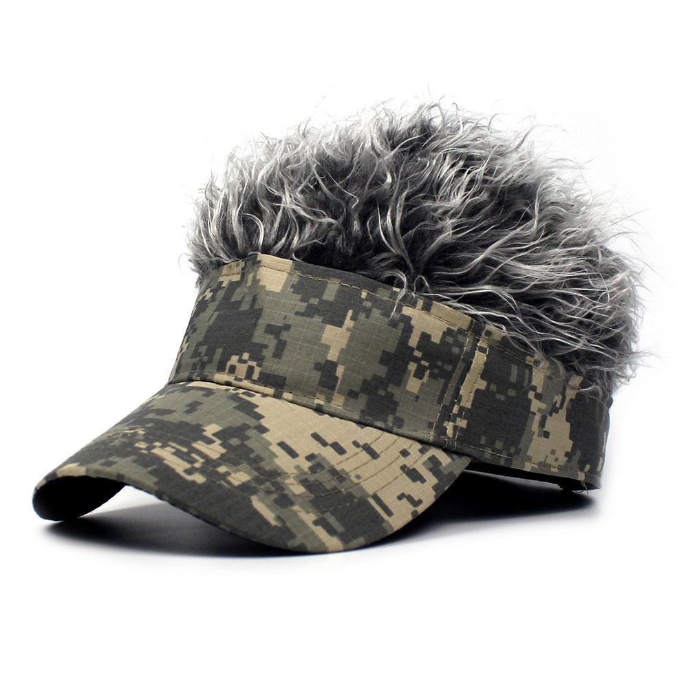 Adjustable Camo Sun Visor Baseball Cap with Spiked Hair Wig for Women Men - Hip Hop Sunshade Golf Cap