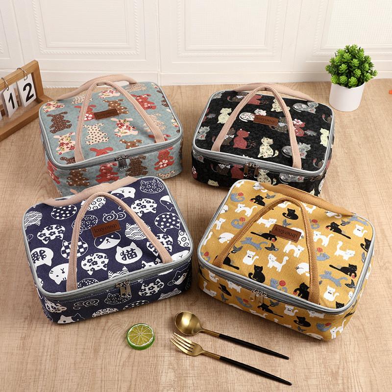 Insulated Canvas Lunch Tote Bag With Thickened Food Container For Students And Office