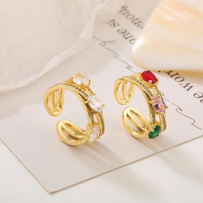Fashion New Copper Zircon Electroplated Real Gold Open Ring, Women'S Same Index Finger Ring
