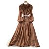 Commuter Blue Pleated Long-sleeved Dress for Women's Summer Waist and Thin Temperament Elegant A-word Temperament Long Dress