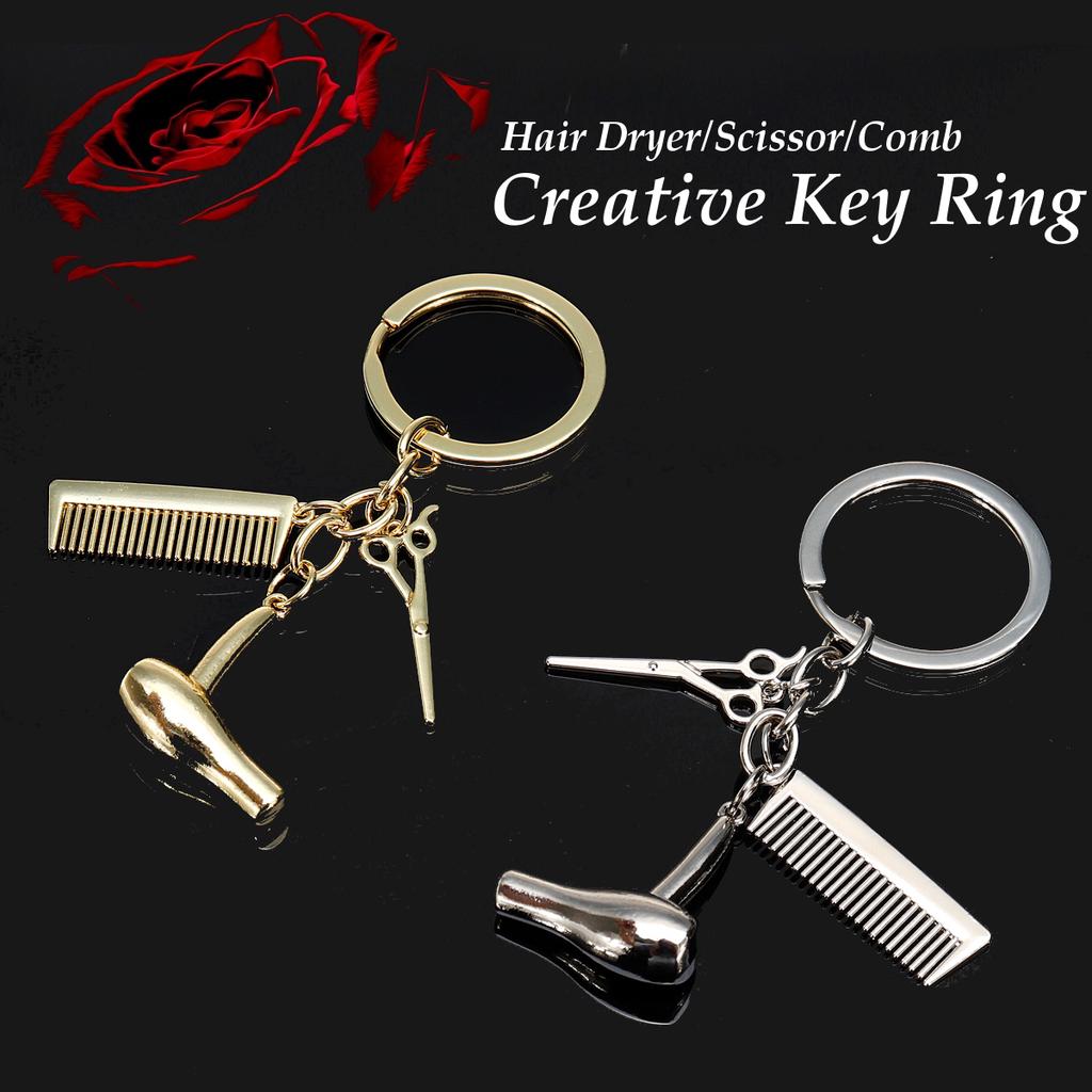 Hairdresser Hair Dryer Scissor Comb Key Chain Keychain Pendant Keyring Gift D