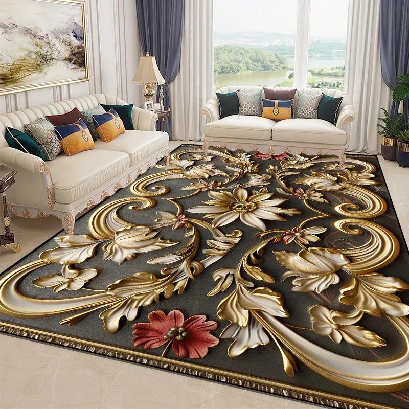 3D Nádherný květinový koberec pro obývací pokoj Luxusní bytová ložnice Dekorace Velkoplošné měkké koberce Protiskluzové rohožky do šatny Pratelné