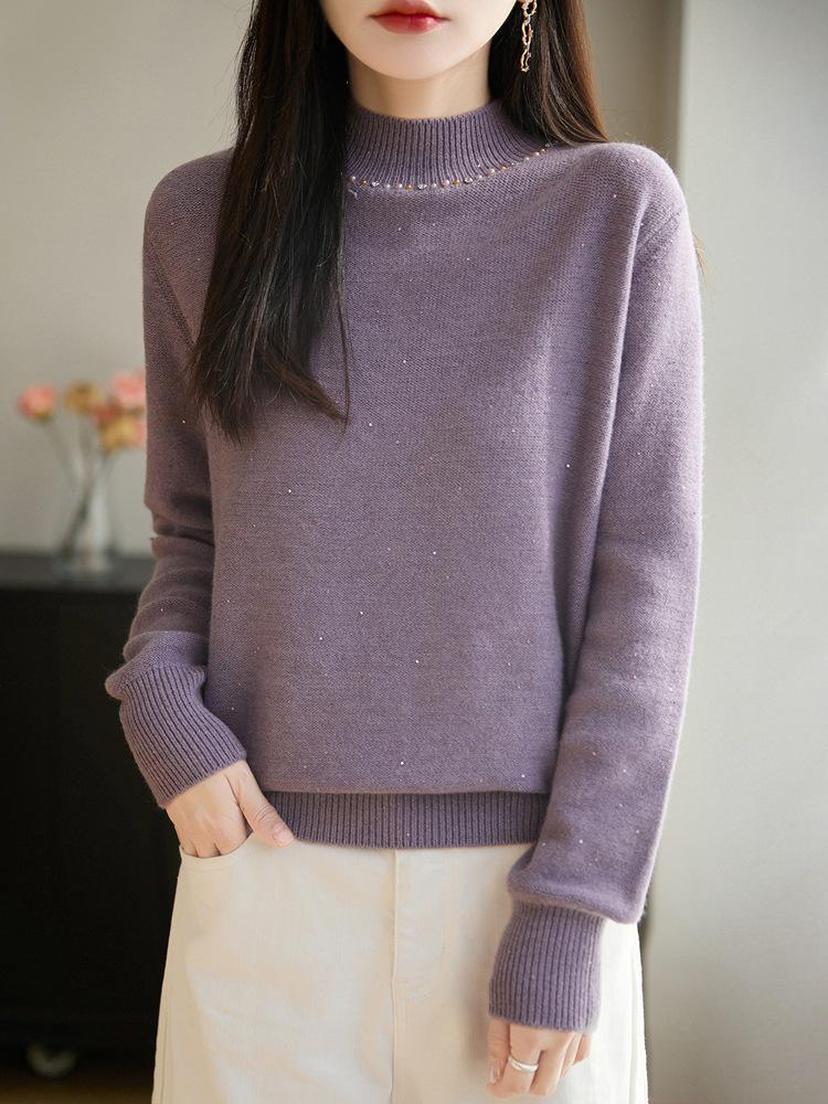 Women's Sequined Turtleneck Sweater - Autumn/Winter Fashion, Age-Defying, Loose Fit, Versatile Knitwear