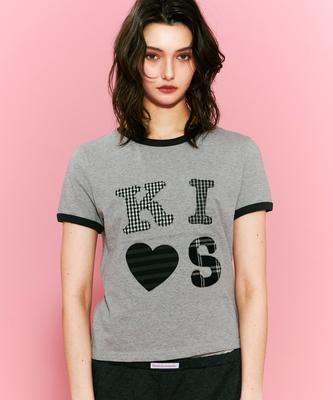 Kimseupeulesikoteunmakes Kiss Mar Applique Logo T-Shirt Gray