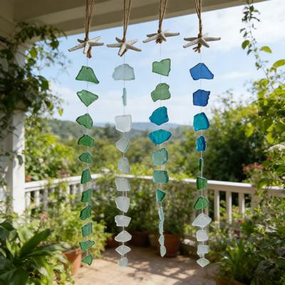 Carrillón de Viento de Vidrio Marino Hecho a Mano Colgante Estilo Océano para Decoración Exterior de Jardín Casa de Playa Hogar Patio