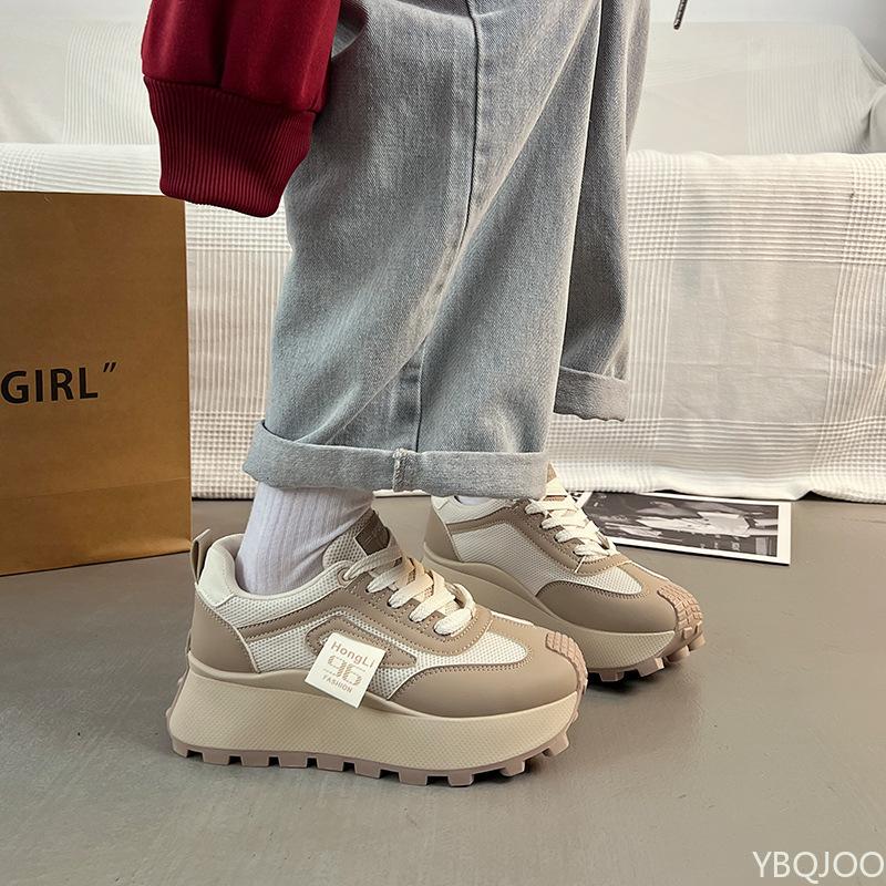 Spring And Autumn Women'S New Fashionable Thick Soled Height Increasing Anti Slip Sports Shoes Mesh Breathable Casual Shoes