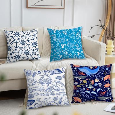 Kunst Meeresleben Blaue Kissenhülle Sofa Wohnzimmer Schlafzimmer Kopfteil Rückenlehne Kissen Eckiges Kissen Nickerchen Zeit Kissenbezug