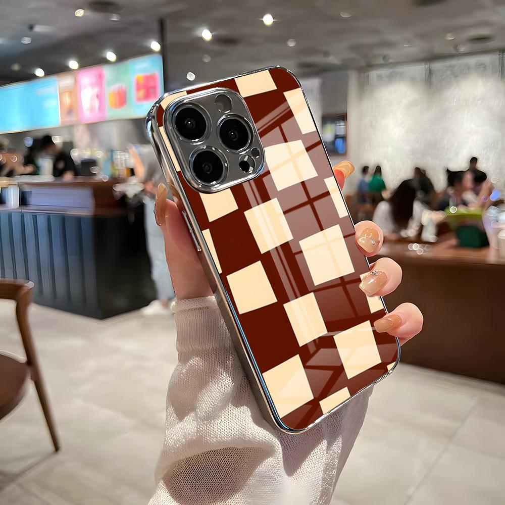 C-Checkerboard Phone Case For IPhone 17 Pro Max 15 Pro 16 14 Plus 12 13 Mini 11 Pro Shockproof Electroplated Glass Cover