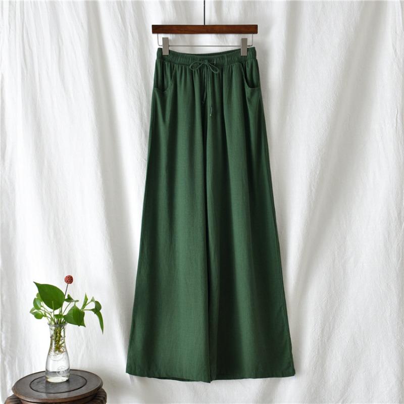 Cotton and Linen Lace-up Trousers Women's Retro Loose Women's Trousers Wide-leg Pants