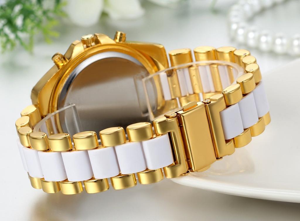 JewelryWe Fashion Watch Analog Display Quartz Roman Numeral Dial Silicone Band Waterproof for Daily Life Men's (White.Gold)