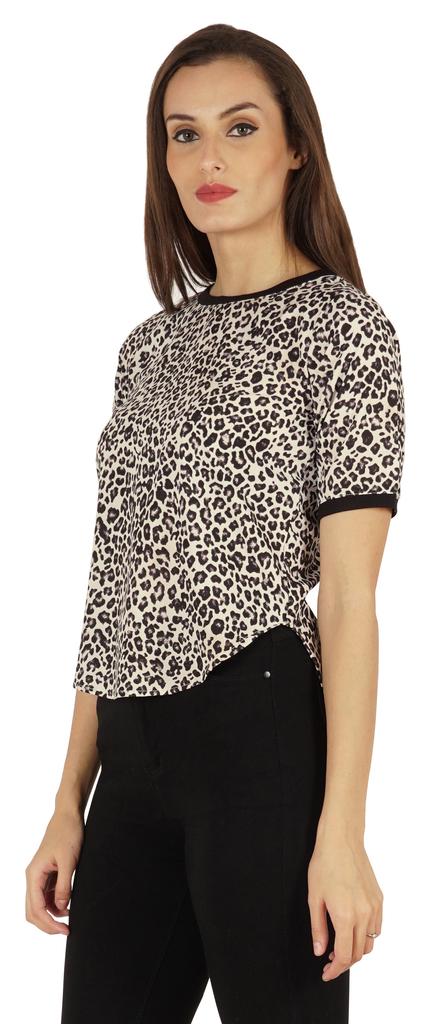 Inkmeso Rundhals Lässige T-Shirts Für Damen Bedruckt Normale Passform High-Low Saum