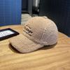 Lamb Fur Baseball Cap In Autumn and Winter Warmth and Windproof Letter Embroidery Solid Color Fashionable and Versatile Plush Baseball Cap
