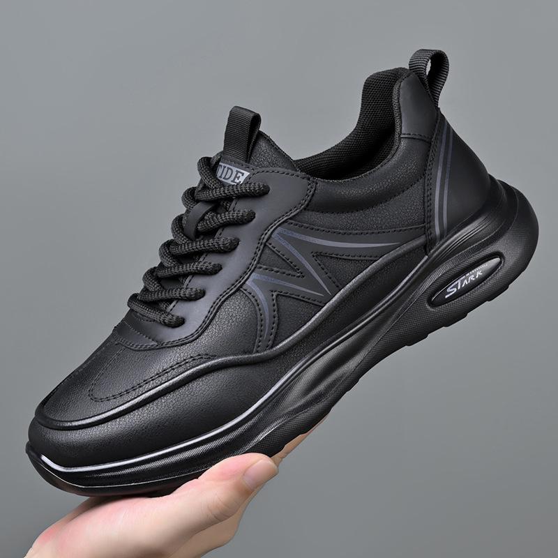 

Мужская мода осень 2025 года Дышащая кожаная обувь - Трендовая, Легкая, Сетевой хит и Повседневная спортивная обувь 42 чёрный