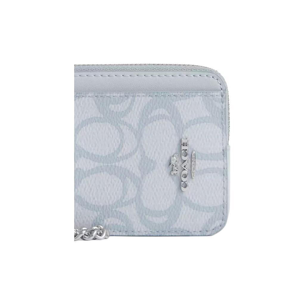 Coach Signature 11 Logo Design Coated Canvas Card Case Mini Women Card Case Blue CBL78-SVNB9