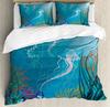 Teal Warm Comforter Cover Set King-Sized Dimensionsd Dimensions Ocean Decor,Jelyfish Soft Duvet Cover Nautical Sea Beding Set Marine Life Retro