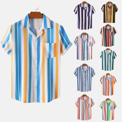Pánske havajské dovolenkové ležérne top voľné pohodlné pruhované tričko s krátkym rukávom