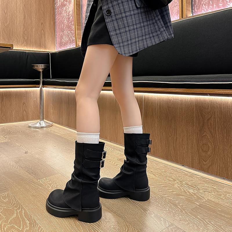 New Spot Maillard~ Retro Medium Tube Martin Boots Women's British Style 2025 Autumn and Winter Folded Pants Pile Pile Pile Pile