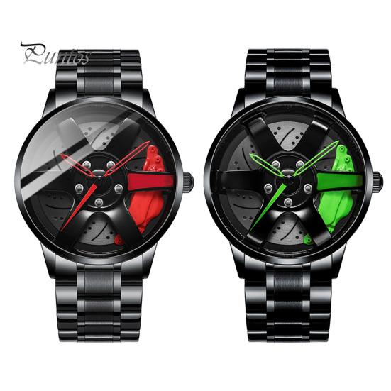Men Waterproof Sports Car Wheel Hub Design Steel Band Quartz Watch Wristwatch