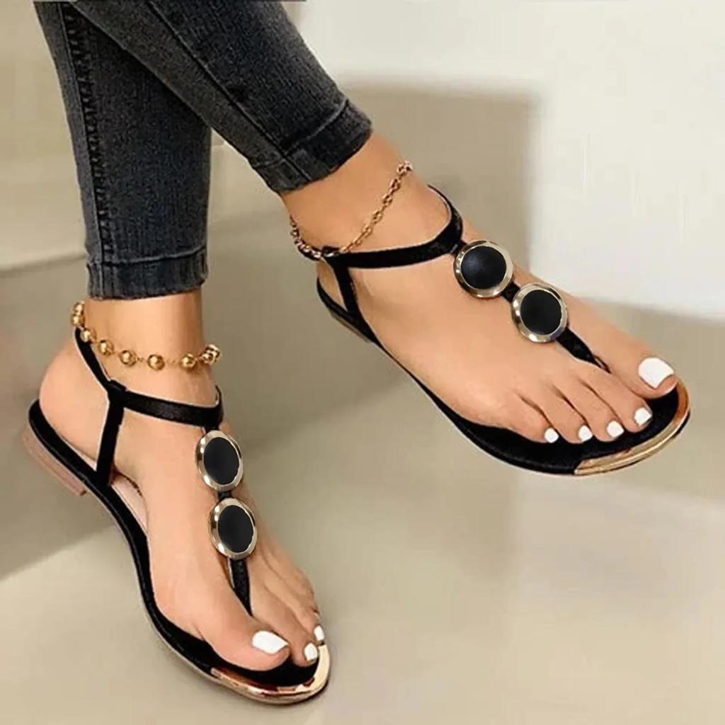 Fashion 2025 The New Summer Sandals Women Fashion Casual Beach Outdoor Flip Flop Sandals Metal Decoration Ladies Flat Shoes Plus Size